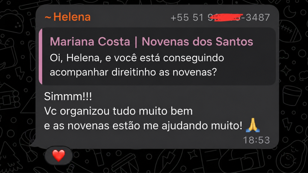 Depoimento de aluna sobre as +30 Novenas dos Santos